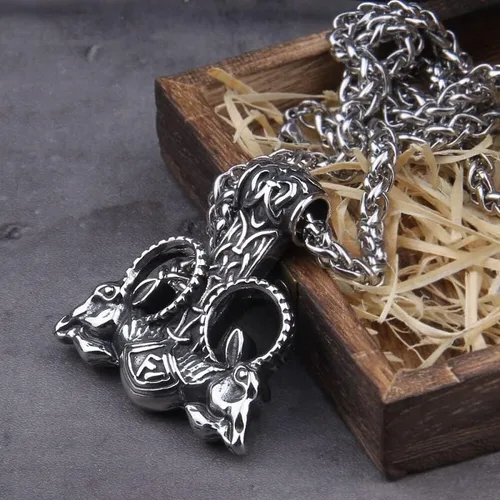Vista 3 de HUVANS - Collar con colgante de amuleto de runa de Thor nórdico con martillo Mjolnir - Cadena King de acero inoxidable