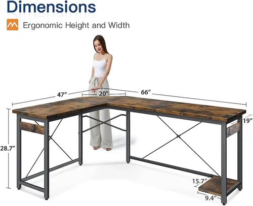 Vista 9 de Coleshome Escritorio para juegos más grande en forma de L de 66 pulgadas, escritorio de computadora esquinero, mesa de computadora resistente