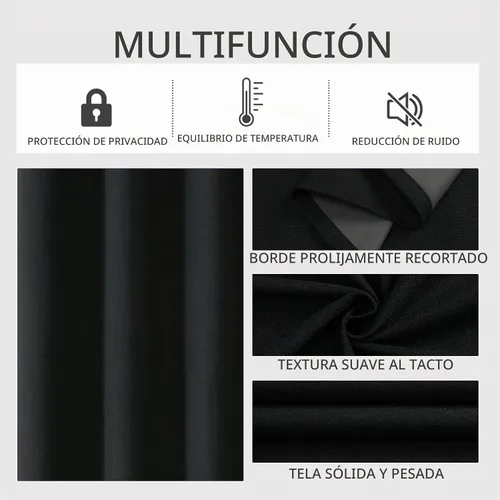 Vista 4 de Joydeco Cortinas opacas de 72 pulgadas de largo, 2 paneles burg, cortinas de oscurecimiento de habitación para dormitorio, cortinas térmicas Negro