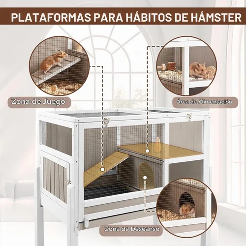 Vista 5 de Jaula grande de madera para conejillos de indias con 4 patas desmontables