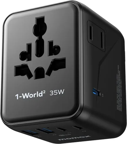 Vista 12 de MOMAX Mini Universal Travel Adapter for US/EU/UK/AUS Worldwide Plug Adapter Negro