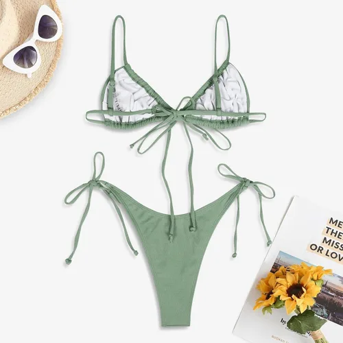 Vista 5 de ZAFUL - Conjunto de bikini de corte alto para mujer, traje de baño sexi