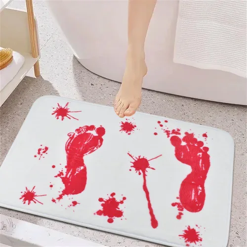 Vista 5 de Vanleonet Alfombra de baño de Halloween, huella sangrienta, huella de sangre impresa, alfombra de baño antideslizante y absorbente, decoración