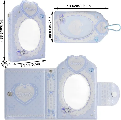Vista 4 de Kpop - Mini álbumes de fotos de 3 pulgadas, 40 bolsillos, soporte para tarjetas fotográficas con lazo, patrón de corbatín, álbum de fotos para Azul