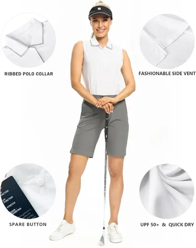 Vista 2 de Camisetas tipo polo para mujer, sin mangas, para golf, tenis, UPF 50+, ligeras