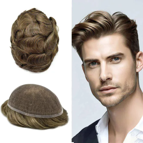 Vista 121 de PUNRU HAIR Completo Swiss Lace Toupee para hombres Sistema de cabello humano real Sistema de reemplazo de cabello humano para hombre Toupee