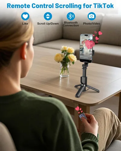 Vista 2 de Yeaki Trípode selfie stick con control remoto inalámbrico desmontable, trípode extensible de 32 pulgadas para iPhone compatible con Android, soporte