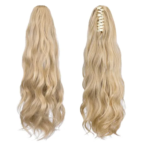 Vista 54 de Extensiones de cola de caballo, extensiones de cabello de cola de caballo con clip de garra marrón oscuro para mujer, pieza de cabello rizado