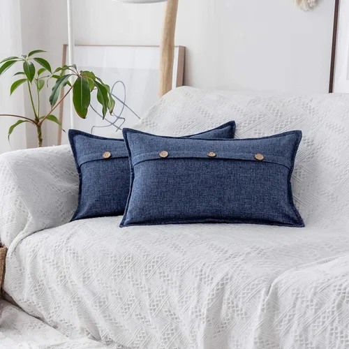 Vista 24 de Home Brilliant Juego de 2 fundas de almohada decorativas con botones, fundas de cojín de lino sintético texturizadas para cama, sofá, banco, 18 x 18