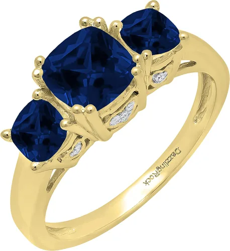Vista 57 de Dazzlingrock Collection Anillo de boda de 3 piedras preciosas creadas en el centro de cojín de 0.04 quilates y diamante blanco natural redondo
