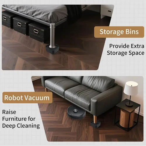 Vista 7 de Paquete de 4 elevadores de cama resistentes, ajustables para cama, sofá, escritorio, sillas, altura de elevación de 1.5 pulgadas, 3 pulgadas o 4.3