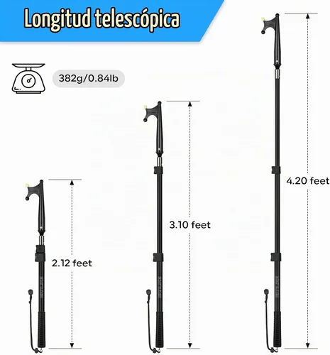 Vista 4 de SANLIKE Aluminum Boat Hook, 5 Section Telescopic Dock Pole, Black