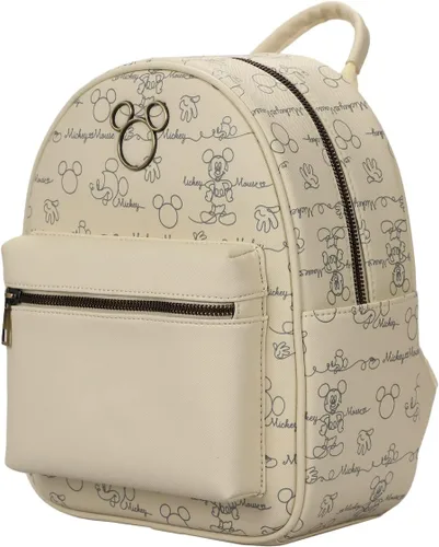 Vista 2 de Disney Mickey Mouse Line Art - Mochila blanca y dorada para mujer, Blanco