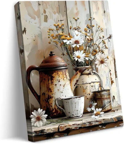 Vista 11 de gaosoul Arte de Pared de Lienzo de Granja Pintura de Campo Francés con Ramo de Lavanda Mariposas Fondo de Madera Envejecida Póster Floral Enmarcado