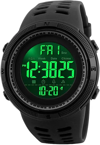 Vista 9 de Relojes digitales para hombre multifunción con alarma, cronómetro, LED, relojes deportivos al aire libre, reloj militar impermeable Verde militar