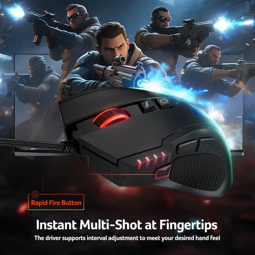 Vista 7 de acer Ratón para juegos con cable, mouse ergonómico RGB de 12,800 DPI con sensor óptico, 8 botones programables, 12 modos retroiluminados, software