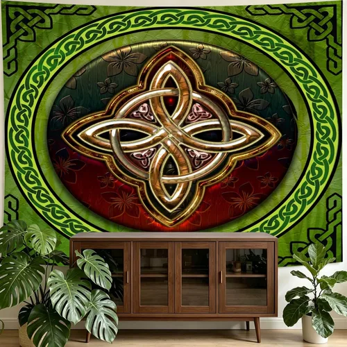 Vista 2 de SHRAPHY Tapiz celta de 60 x 40 pulgadas, tapiz nórdico vikingos, irlandés, redondo, nudo de amor, tapiz de buena suerte para sala de estar