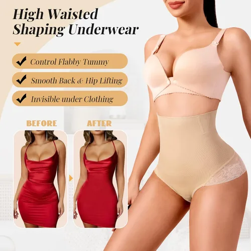 Vista 5 de Ropa interior con control de abdomen para mujer, ropa interior moldeadora de cintura alta, sin costuras, faja moldeadora