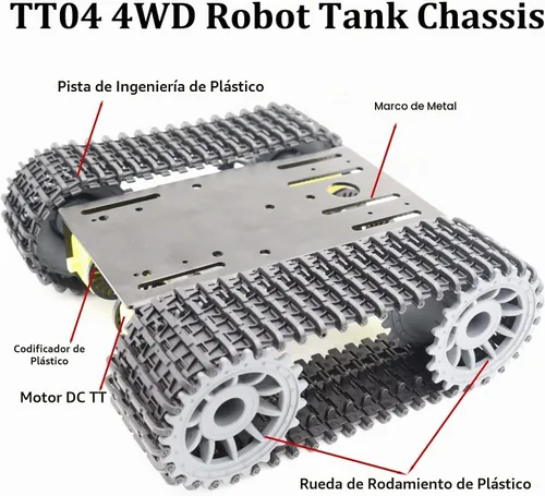 Vista 3 de SmaringWing Kit de chasis de tanque robótico inteligente de metal a control remoto con 4 motores DC TT para Arduino UNO R3/Raspberry Pie/STEAM Negro