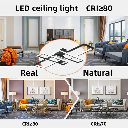 Vista 2 de Lámpara de Techo LED Moderna de 35.4", Luminaria Candelabro Regulable Negra de 94W, Rectangular, con Control Remoto Lámpara de Comedor, Lámparas