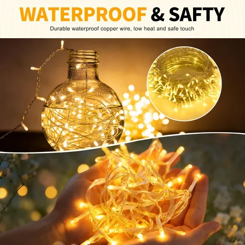 Vista 3 de Cadena de luces de Navidad de 100 LED, 33 pies, 8 modos, con función de memoria, enchufable, luz de cadena blanca para árbol de Navidad, corona