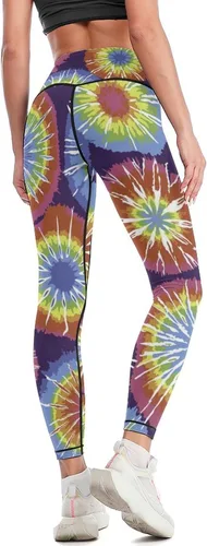 Vista 5 de Rainbow Dots Tie Dye High Waist Yoga Pants Tummy Control Stretch Leggings for Women