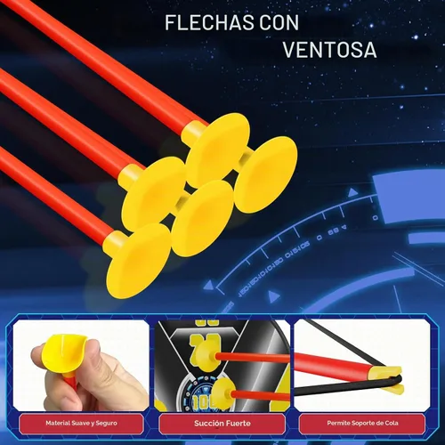 Vista 6 de Juego de arco y flecha para niños con luz LED, juego de tiro con arco con 10 flechas de ventosa, 2 objetivos de tiro con arco para interiores