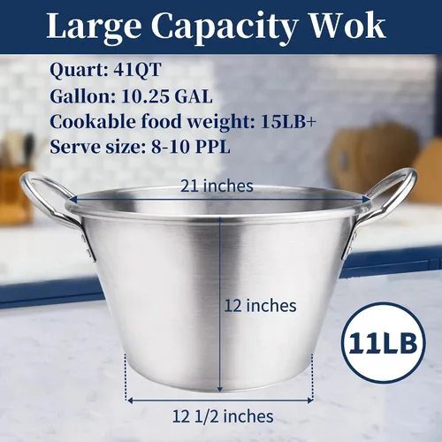 Vista 2 de ARC - Wok mexicano resistente de acero inoxidable de 21 pulgadas, 41 cuartos de galón, ideal para carnitas y estofado