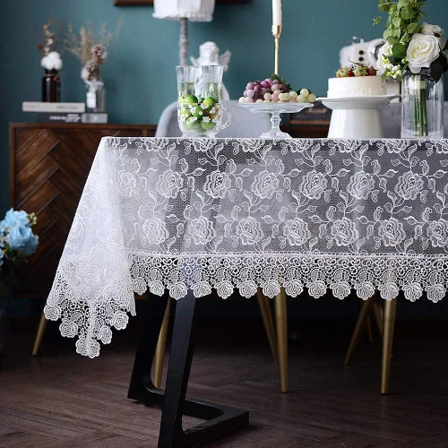 Vista 14 de ARTABLE Mantel rectangular pequeño de encaje de macramé, mantel vintage bordado estilo shabby chic para mesa oblonga para banquete de boda, Dorado
