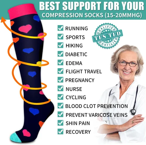 Vista 69 de Paquete de 3 pares de calcetines de compresión médica para mejorar la circulación de mujeres y hombres, para correr, hacer deporte y amamantar