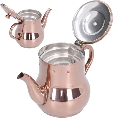 Vista 7 de OUKENS Tetera de acero inoxidable, 16.9 fl oz de oro rosa, moderna tetera de cuello de cisne para verter, cafetera con infusor extraíble