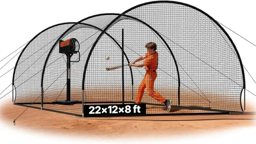 Vista 17 de VEVOR Jaula de bateo de béisbol,Red profesional de entrenamiento de bateo de béisbol de sóftbol,Red de entrenamiento de bateo de PE cerrada de alta