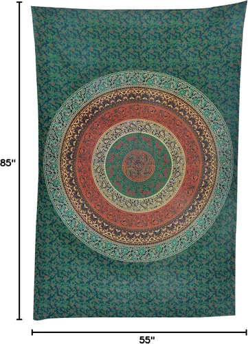 Vista 3 de Tapiz hippy Marubhumi, estilo bohemio Mandala, decoración india para el dormitorio, tapiz psicodélico, tapiz para colgar en la pared, tapiz