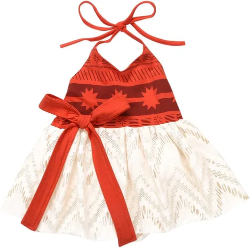 Vista 3 de HenzWorld Disfraz de aventura para niñas pequeñas, traje de fiesta de cumpleaños, rol, falda para niños, collar halter de vacaciones, accesorios