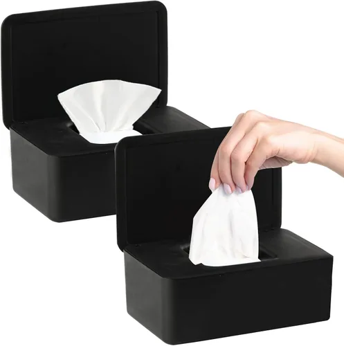 Vista 10 de 1 dispensador de toallitas para pañales, contenedor de toallitas recargable, recipiente con tapa de diseño de sellado, mantiene las toallitas Negro