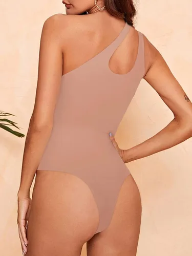 Vista 3 de REORIA - Body sexy para mujer, sin mangas, con corte frontal de un hombro y espalda descubierta