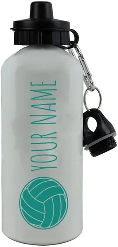 Vista 6 de Diseño personalizado de pelota de voleibol con nombre del equipo de niños, acabado blanco de aluminio, botella de agua deportiva de 20 onzas, Negro