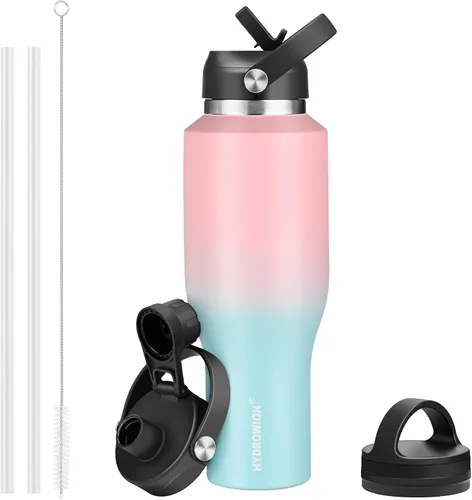 Vista 36 de HYDROWION Botella de agua aislada de 32 onzas, soporte para botella de agua para automóvil, botella de viaje aislada al vacío de doble pared