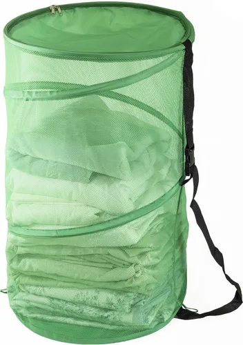 Vista 9 de Cesta plegable de malla de alambre para la ropa sucia, portátil, duradera, bolsa de almacenamiento + correas, cubierta superior con cremallera