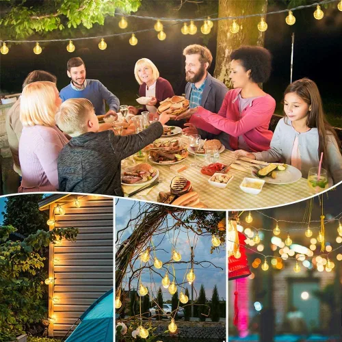 Vista 5 de Cadena de luces de globo de 49.2 pies, 100 luces LED, enchufe de luces de hadas de cristal con temporizador remoto, 8 modos, luces colgantes