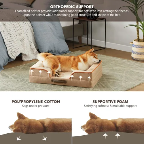 Vista 4 de Friends Forever - Cama ortopédica para perros medianos, cama de espuma viscoelástica impermeable para perros M con funda extraíble y lavable, gris