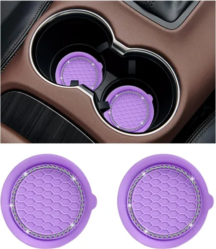 Vista 8 de Ziciner 2 portavasos para automóvil, 3.15 pulgadas, de silicona, antideslizante, con inserción automática, tapete de cristal con diamantes