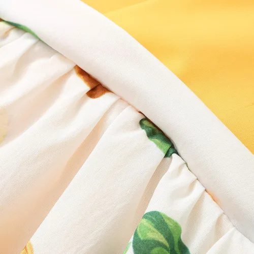 Vista 5 de Mameluco con estampado de manga mosca de encaje para niñas recién nacidas, conjunto de diadema para baile 2t (amarillo, 9-12 meses)