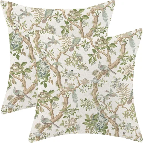 Vista 24 de CXMEIFLY Juego de 2 fundas de almohada de hojas florales de primavera de 16 x 16 pulgadas, para decoración de flores chinoiserie, almohadas