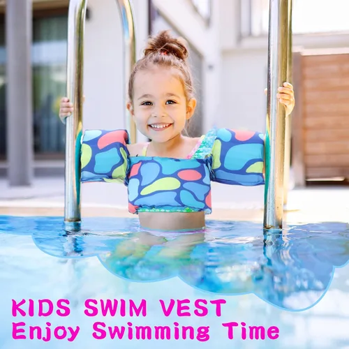 Vista 7 de Double Couple Toddler Swim Vest with Sleeves Cartoon Adjustable Strap Swimming Jacket Pool Floaties for Kids 20-50 Pounds Boys and Girls Child