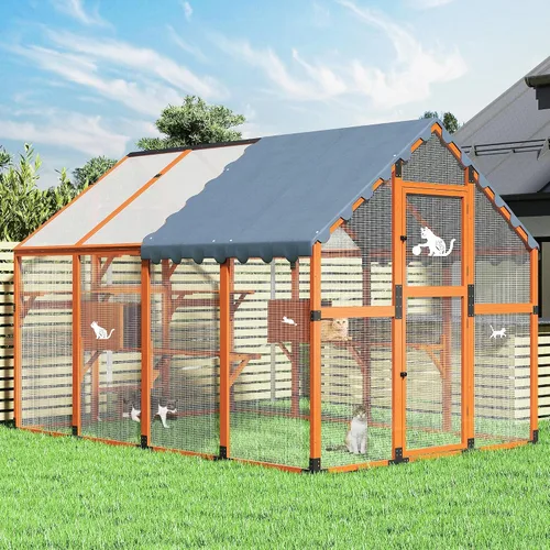 Vista 11 de COZIWOW Catio - Casa grande para gatos al aire libre, con conexión de ventana, resistente a la intemperie, condominio, plataforma, casa de animales