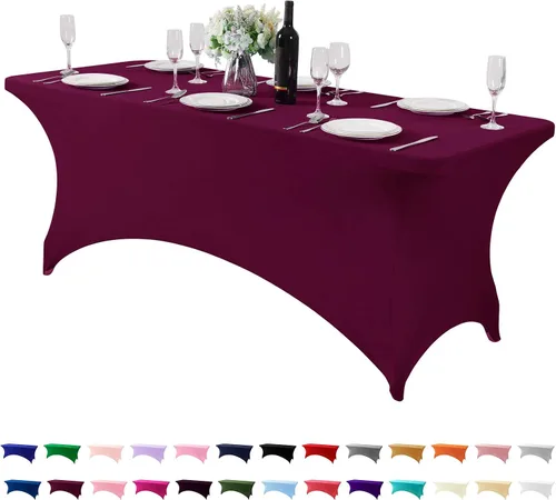 Vista 66 de Mantel de elastano para mesa de 6, 4 o 8 pies, universal, ajustable, para fiestas, banquetes, bodas y eventos, color verde manzana