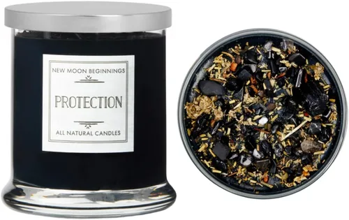Vista 4 de Velas de protección de New Moon Beginnings - Vela de puesta a tierra e intención - Vela negra - Vela de soja - Cristales de protección