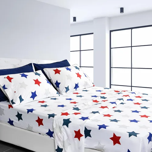 Vista 18 de American Home Collection - Juego de sábanas y fundas de almohada estampadas de 6 piezas, con 14 pulgadas de caída; sábanas de microfibra con doble