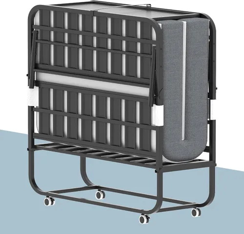 Vista 11 de Cama plegable, camas portátiles de 75 x 31 pulgadas para adultos, marco de metal resistente y resistente, cama plegable con ruedas
